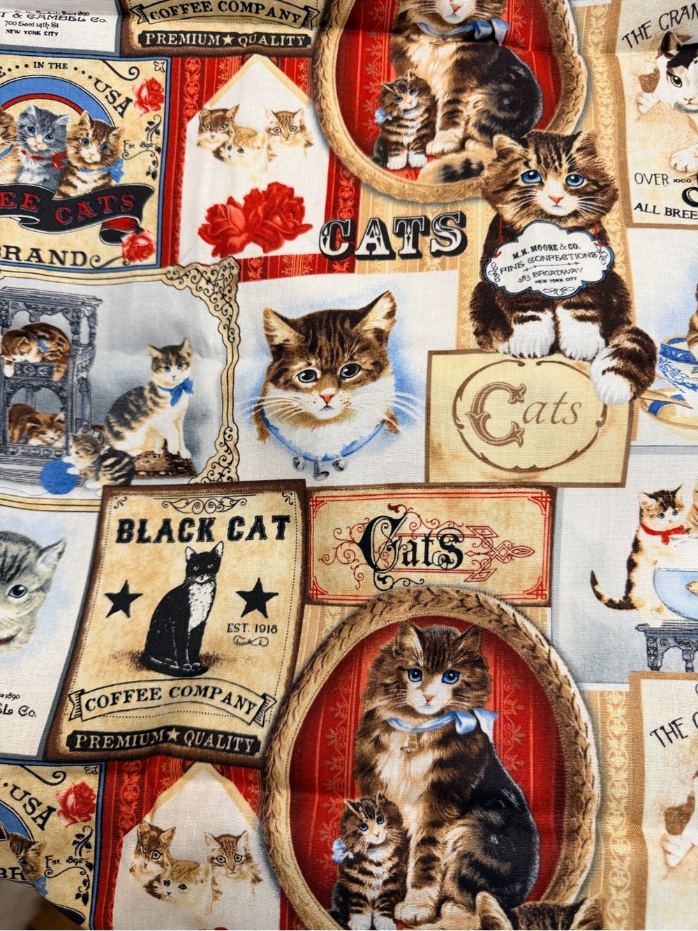 Vintage 1999 Timeless Treasures Cat Fabric 1 Yard Collage Print 37”x44” WOF